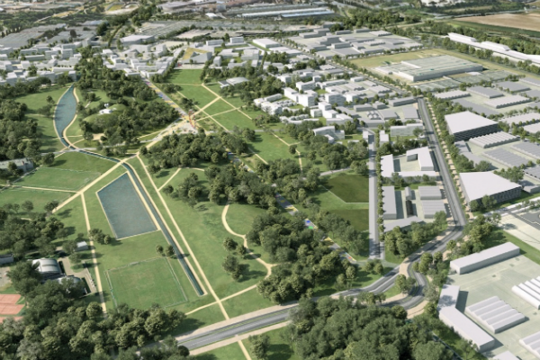 Les parcs du Sausset et Ballanger seront reliés, tandis que le campus recomposera l’entrée de ville d’Aulnay. © butt-r-fly illustrations & Richez&Associés