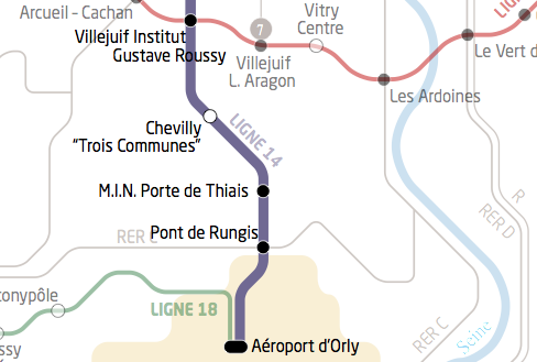 Tracé du prolongement de la ligne 14 au sud. © RATP