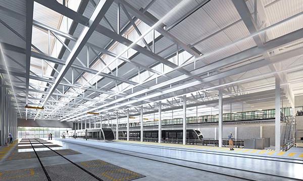 Vue du futur centre de maintenance de Palaiseau. © SGP/JFS architectes