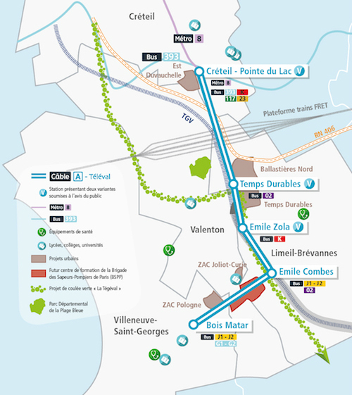 Le projet de téléphérique doit relier Créteil à Villeneuve-Saint-Georges via Limeil-Brévannes et Valenton